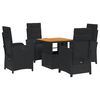 vidaXL 5-tlg. Garten-Essgruppe mit Kissen Schwarz Poly Rattan