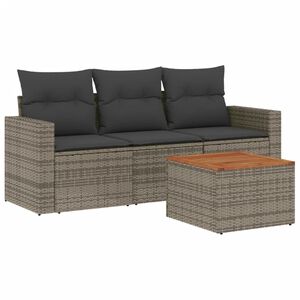 vidaXL 4-tlg. Garten-Sofagarnitur mit Kissen Grau Poly Rattan