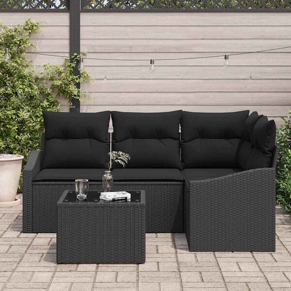 vidaXL Sofa Set mit Kissen 5 pcs Schwarz Poly Rattan