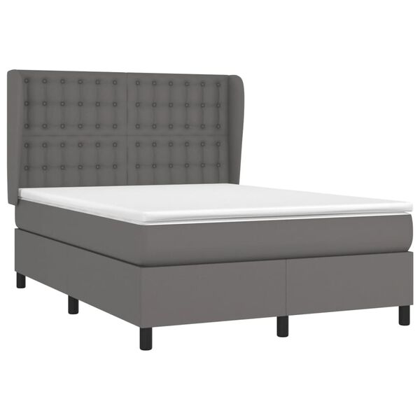 vidaXL Boxspringbett mit Matratze Grau 140x200 cm Kunstleder