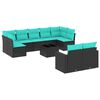 vidaXL 10-tlg. Garten-Sofagarnitur mit Kissen Schwarz Poly Rattan
