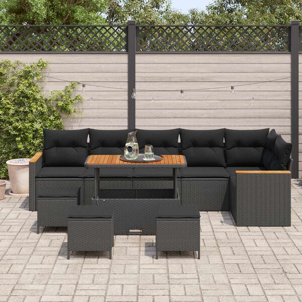 vidaXL Gartensofa-set mit Kissen 10 pcs Schwarz Poly Rattan
