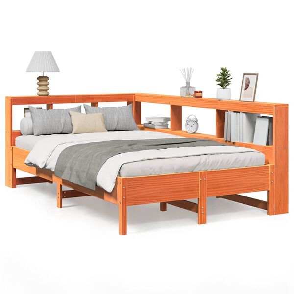 vidaXL Massivholzbett mit Regal ohne Matratze Wachsbraun 120x200 cm