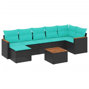 vidaXL 8-teiliges Gartensofa-Set mit Kissen, schwarzes Polyrattan
