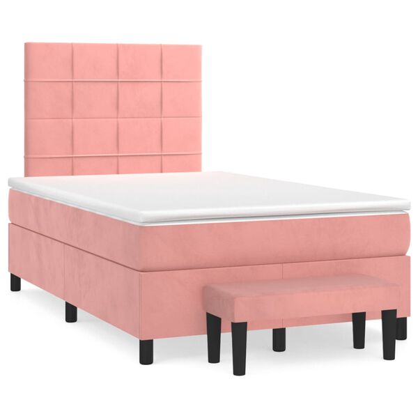 vidaXL Boxspringbett mit Matratze Rosa 120x190 cm Samt
