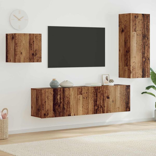 vidaXL TV-Schr&auml;nk Wandmontiert 4 pcs Altholz Holzwerkstoff