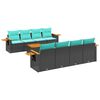 vidaXL 9-tlg. Garten-Sofagarnitur mit Kissen Schwarz Poly Rattan