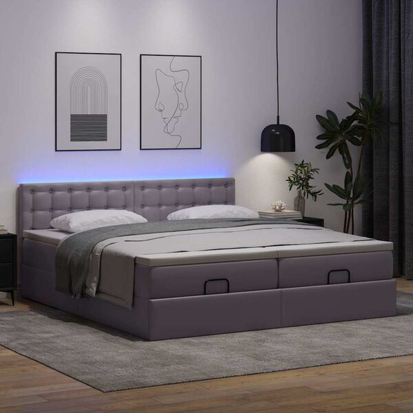 vidaXL Ottoman-Bett mit Matratzen & LEDs Grau 160x200 cm Kunstleder