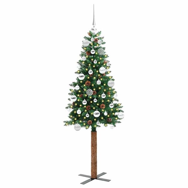 vidaXL Schlanker Weihnachtsbaum mit 150 LEDs mit St&auml;nder Gr&uuml;n 150 cm