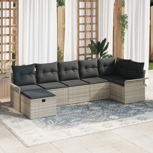 vidaXL Gartensofa-set mit Kissen 7 pcs Hellgrau Poly-Rattan