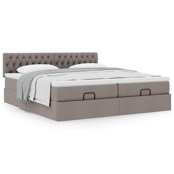 vidaXL Ottoman-Bett mit Matratzen Taupe 200x200 cm Stoff