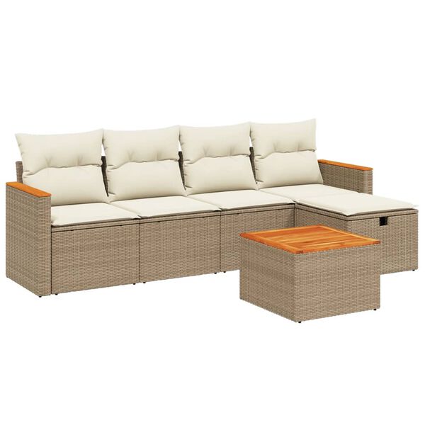 vidaXL 6-tlg. Garten-Sofagarnitur mit Kissen Beige Poly Rattan