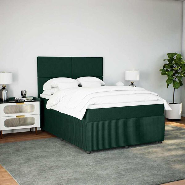 vidaXL Boxspringbett mit Matratze Dunkelgr&uuml;n 140x190 cm Samt