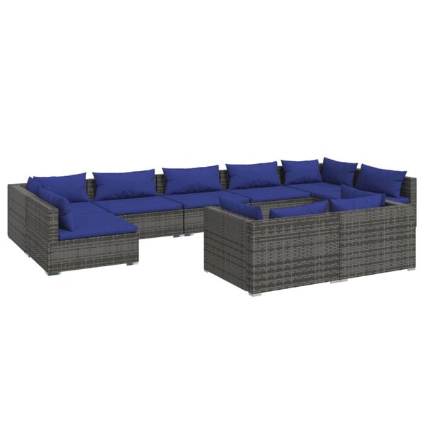 vidaXL 9-tlg. Garten-Lounge-Set mit Kissen Grau Poly Rattan