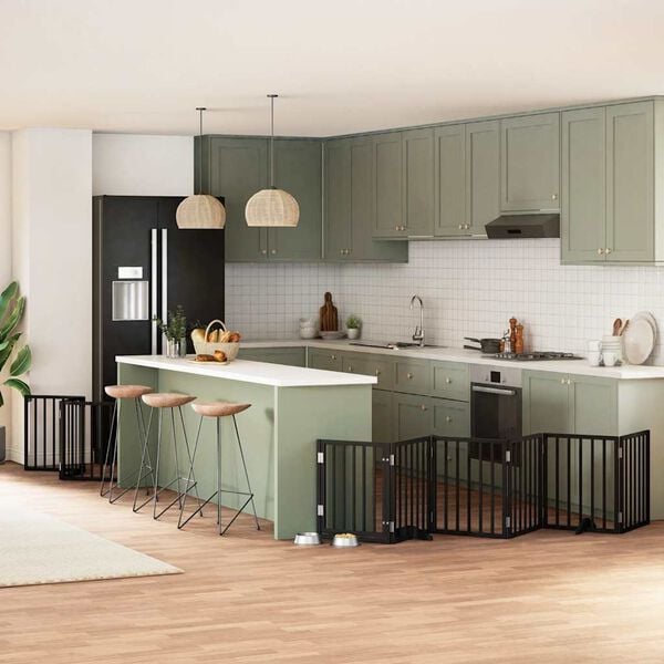 vidaXL 9-tlg. Hundetor mit T&uuml;r Faltbar Schwarz 450 cm Pappelholz