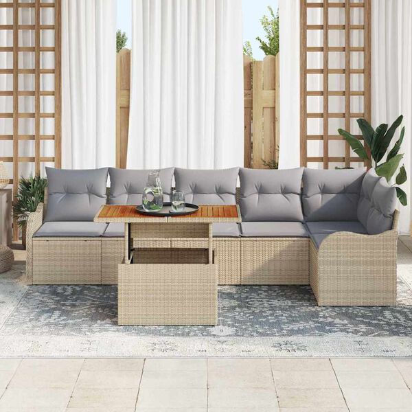 vidaXL Garten-Sofa-Set mit Kissen 7 pcs Beige und Hellgrau