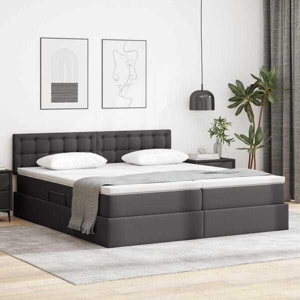 vidaXL Bett mit Stauraum und LED mit LED Grau 180 x 200 cm Kunstleder