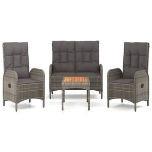 vidaXL 4-tlg. Garten-Essgruppe mit Kissen Grau Poly Rattan