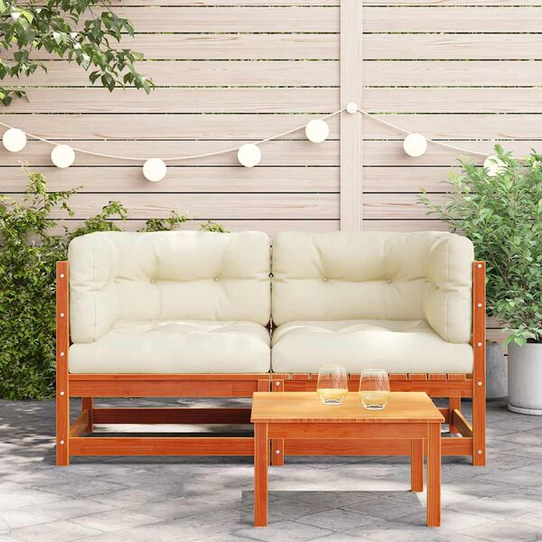 vidaXL Garten-Ecksofas mit Kissen 2 Stk. Wachsbraun Massivholz Kiefer