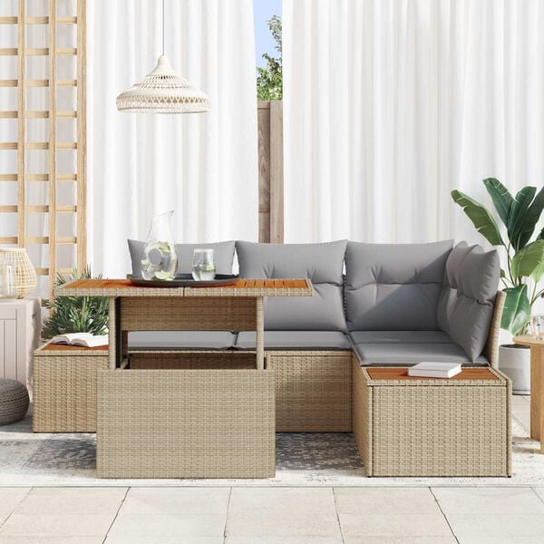 vidaXL Garten-Sofa-Set mit Speicher 5 pcs Beige Poly Rattan