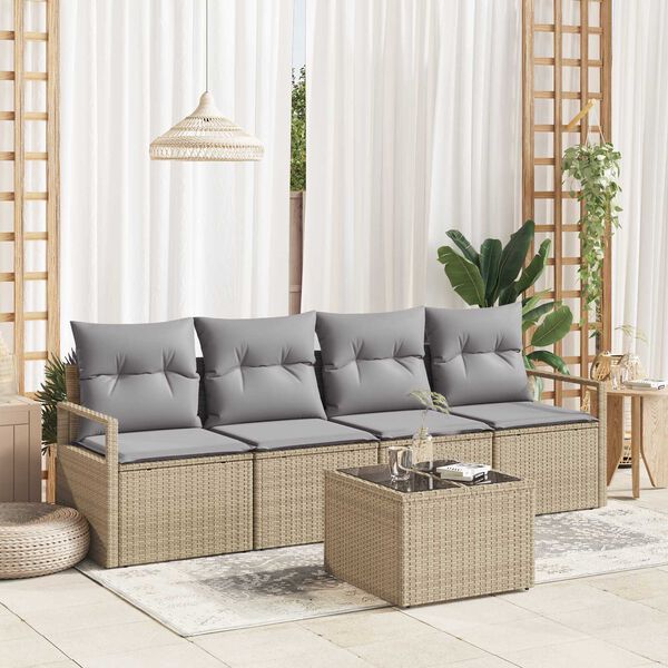 vidaXL Sofa Set mit Kissen 5 pcs Beige und Grau Poly-Rattan