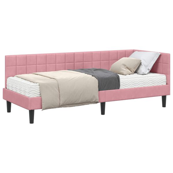 vidaXL Eckbettgestell mit Matratze mit Kopfteil 2 pcs Grau Samt