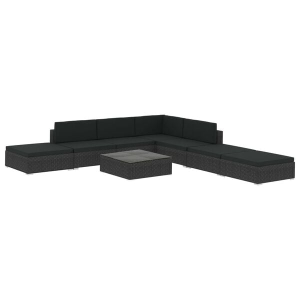 vidaXL 8-tlg. Garten-Lounge-Set mit Auflagen Poly Rattan Schwarz