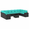 vidaXL 11-teiliges Gartensofa-Set mit Kissen, schwarzes Polyrattan