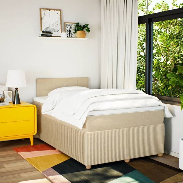 vidaXL Boxspringbett mit Matratze Creme 120x200 cm Stoff