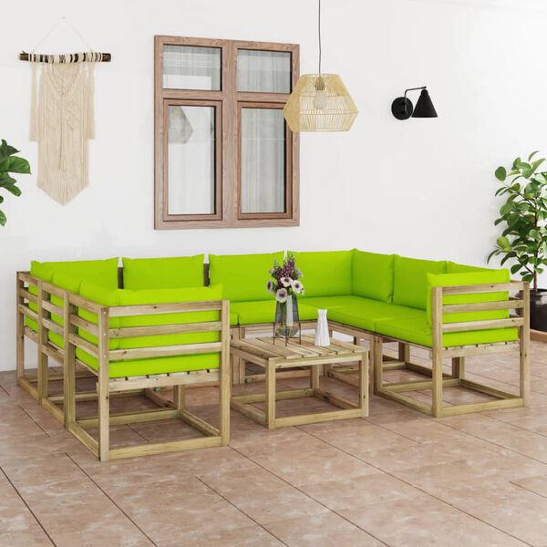 vidaXL 9-tlg. Garten-Lounge-Set mit Kissen Impr&auml;gniertes Kiefernholz