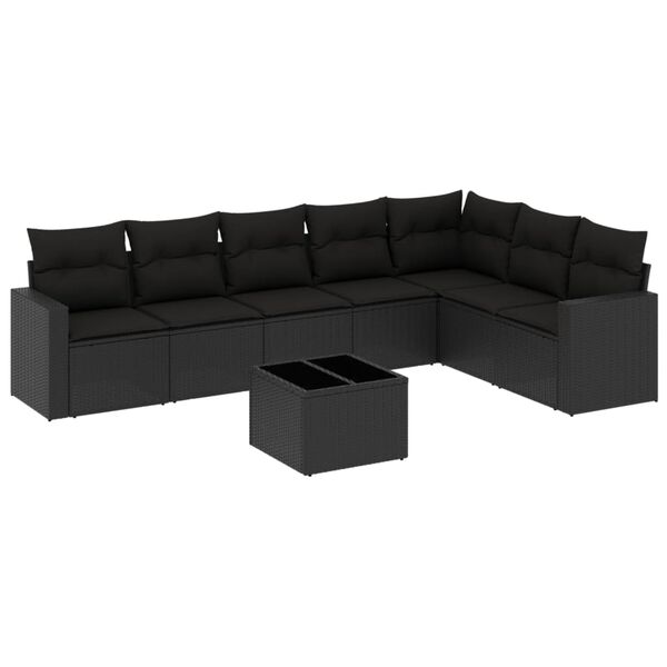 vidaXL 8-tlg. Garten-Sofagarnitur mit Kissen Schwarz Poly Rattan