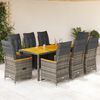 vidaXL 9-tlg. Garten-Bistro-Set mit Kissen Grau Poly Rattan