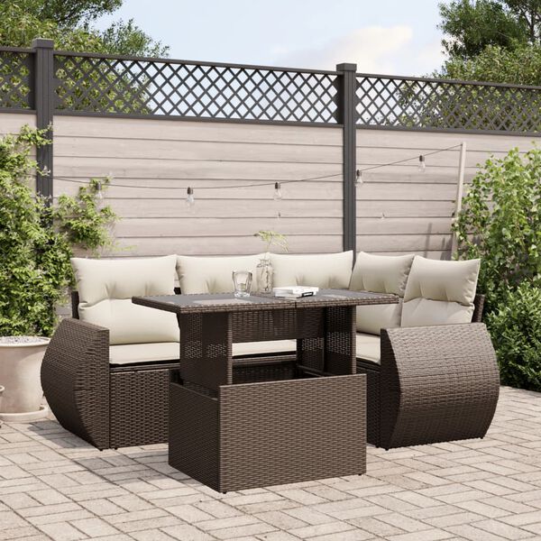 vidaXL 5-tlg. Garten-Sofagarnitur mit Kissen Braun Poly Rattan