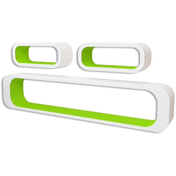 3-tlg. Wandregal-Set f&uuml;r B&uuml;cher DVD MDF Wei&szlig; Gr&uuml;n