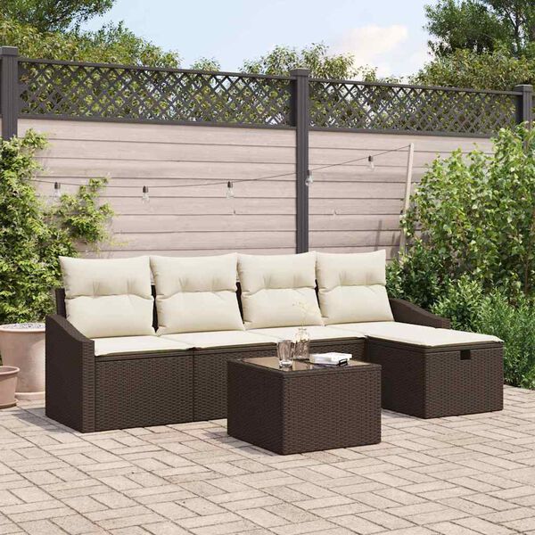 vidaXL Sofa Set mit Kissen mit Speicher 6 pcs Braun Poly-Rattan