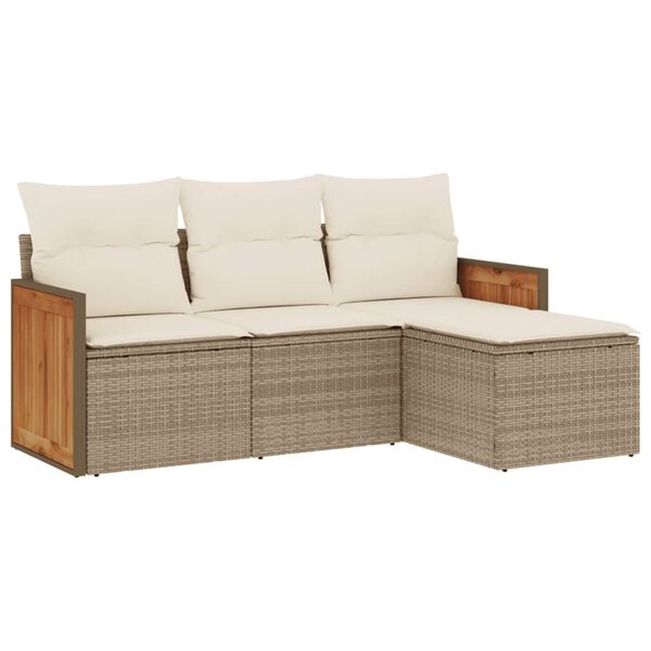 vidaXL 4-tlg. Garten-Sofagarnitur mit Kissen Beige Poly Rattan