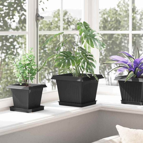 vidaXL Quadratischer Blumentopf 6 pcs Schwarz 23 x 23 x 17,5 cm