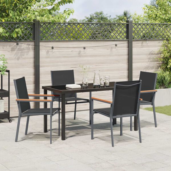 vidaXL Garten Essgruppe 5 pcs Schwarz Pulverbeschichteter Stahl