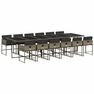 vidaXL 13-tlg. Garten-Essgruppe mit Kissen Grau Poly Rattan