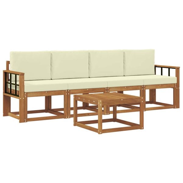 vidaXL Outdoor-Sofagarnitur 5 pcs Natur und Creme Massivholz Akazie