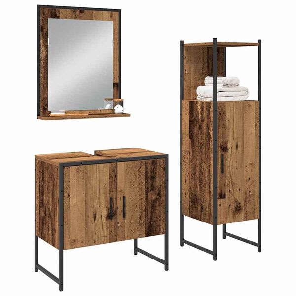 vidaXL Badezimmerm&ouml;bel-Set mit Regal mit T&uuml;r 3 pcs Braun Holzwerkstoff