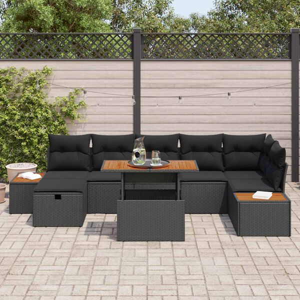 vidaXL Garten-Sofa-Set 8 pcs Schwarz Poly-Rattan