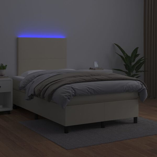 vidaXL Boxspringbett mit Matratze & LED Creme 120x200 cm Kunstleder