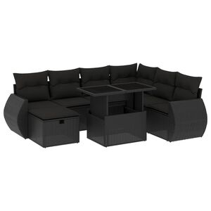 vidaXL 8-tlg. Garten-Sofagarnitur mit Kissen Schwarz Poly Rattan