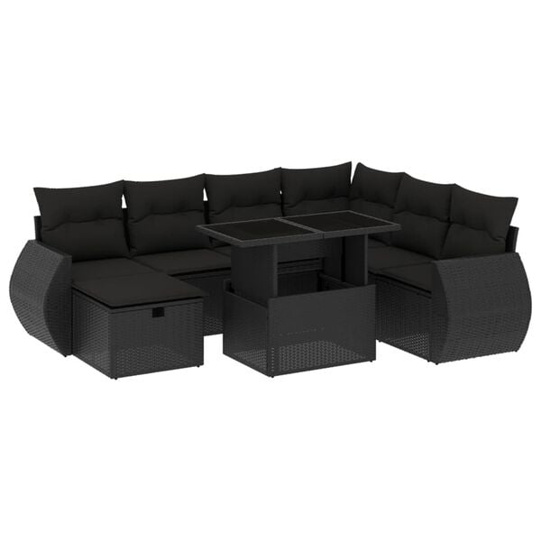 vidaXL 8-tlg. Garten-Sofagarnitur mit Kissen Schwarz Poly Rattan