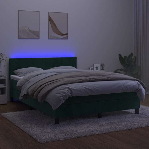 vidaXL Boxspringbett mit Matratze & LED Dunkelgr&uuml;n 140x190 cm Samt
