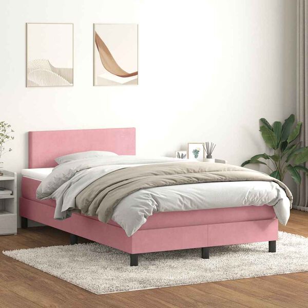 vidaXL Boxspringbett mit Matratze Rosa 120x220 cm Samt