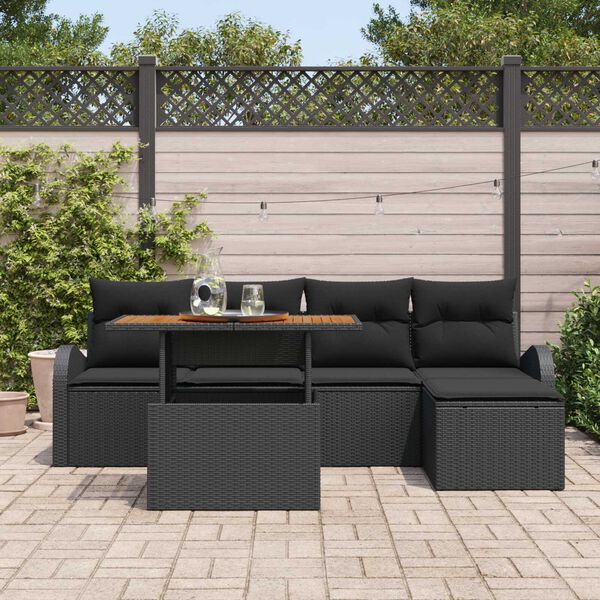 vidaXL Garten-Sofa-Set mit Speicher 6 pcs Schwarz Poly Rattan