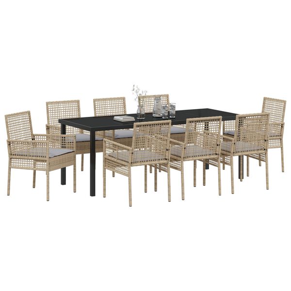vidaXL Garten Essgruppe mit Kissen 9 pcs Beige Poly-Rattan
