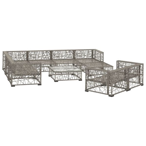 vidaXL 10-tlg. Garten-Lounge-Set mit Auflagen Poly Rattan Grau